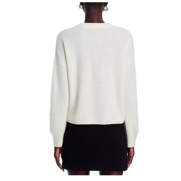 Luxurious 100% Cashmere Shaker Stitch Drop Shoulder Sweater By Aqua in Ivory - Picture 3 of 7